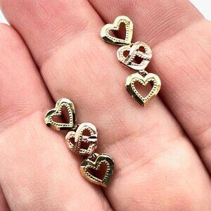 10K Yellow & Rose Gold Etched Heart Chandelier 3/4 Inch Earrings